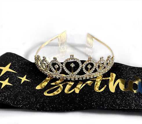 Birthday Bitch' Sash, Crown Tiara & Party Supplies Kit - Black Glitter Sash, Women's Birthday Gifts...