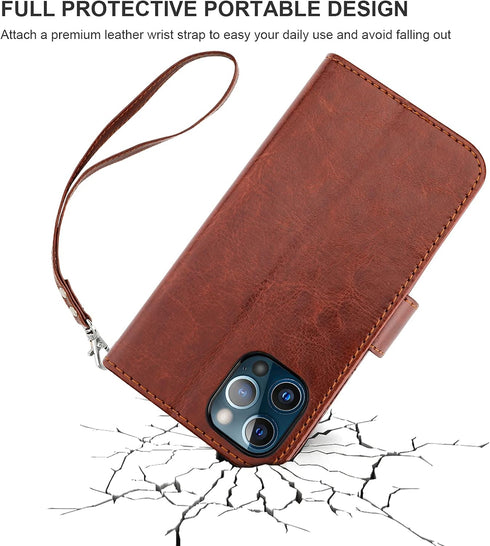Bocasal Detachable Wallet Case for iPhone 13 Pro Max RFID Blocking Card Slots Holder Premium PU Leather Magnetic Kickstand Shockproof Wrist Strap ...