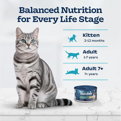 Blue Buffalo Tastefuls Natural Wet Cat Food Cans, Paté Style, Ocean Fish and Tuna Entrée 3-oz Cans (Pack of 4)...