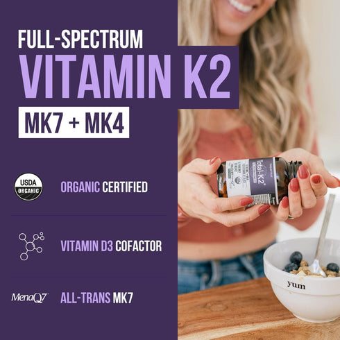 Total K2® | Vitamin K2 as MK7 & MK4 | Plus K1 & Vitamin D3 Cofactor - 620 mcg K2 per Serving - All-Trans MK7 from MenaQ7® - Full-Spectrum Vitamin ...