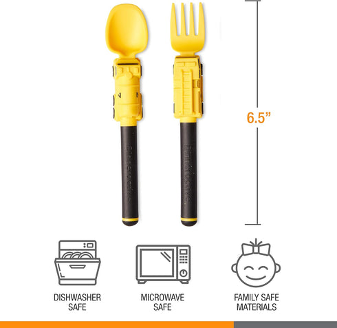 Dinneractive Utensil Set for Kids – Yellow Firefighter Themed Fork and Spoon for Toddlers and Young Children – 2-Piece Set...