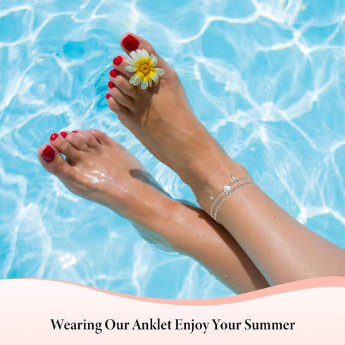 Anklet Bracelets for Women, Layered Heart Ankle Bracelet Silver Plated Cubic Zirconia & Heart Charm Anklets for Women, Summer Foot Jewelry Anklets...