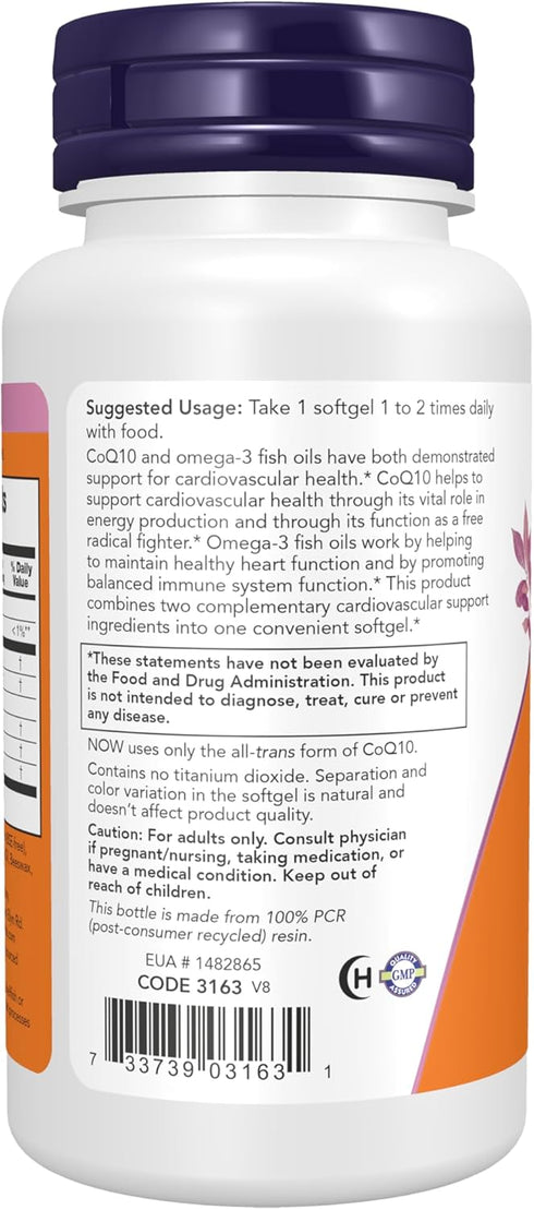 NOW Supplements, CoQ10 60 mg with Omega 3 Fish Oil, Cardiovascular Health*, 60 Softgels...