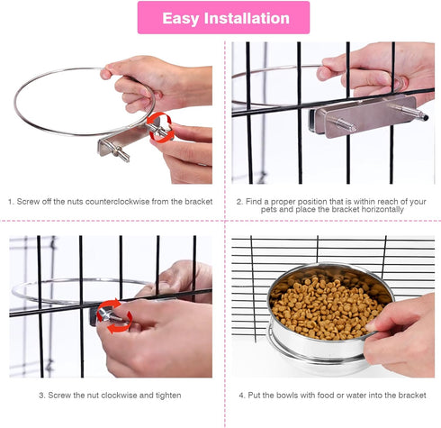 Pet Dog Food Water Bowl for Cage, Stainless Steel Non-Spill Kennel Hanging Cats Bowls with Clamp Holder Crate Feeder Dish for Small Medium Large D...
