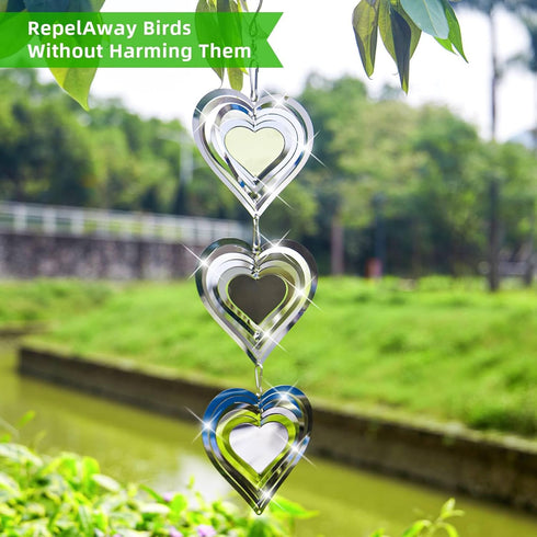 Bird Scare Discs Set, Highly Reflective Bird Reflectors Wind Spinner, Double-Sided Heart Decor Bird Devices Deterrent to Scare Birds Away from Yar...