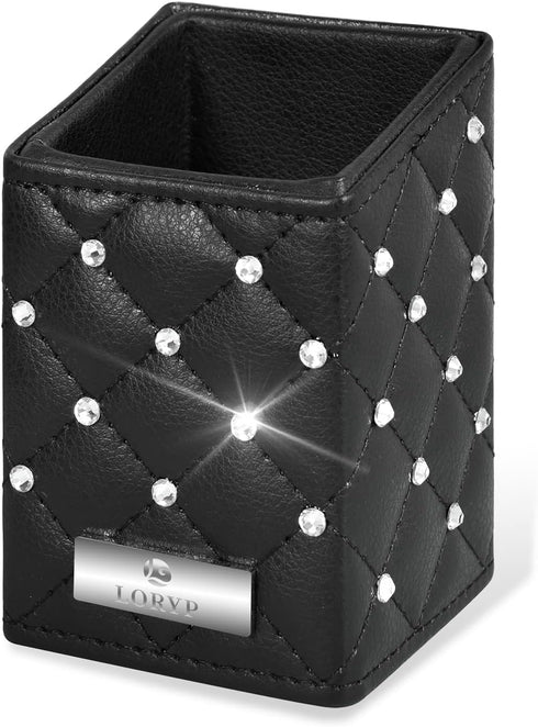 LORYP Makeup Brush Holder Crystal Brushes Cup Black PU Make up Brush Case Bag Storage for Women (Black)...