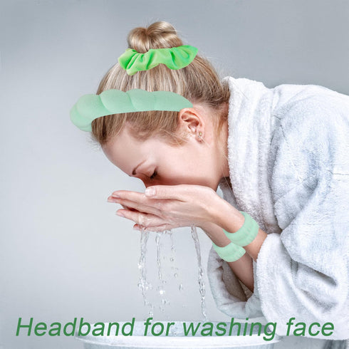 Spa Headband and Wristband Set 6Pcs Skincare Makeup Headband Puffy Bubble Headband for Washing Face Sponge Skin Care Headband Face Wash Headband G...