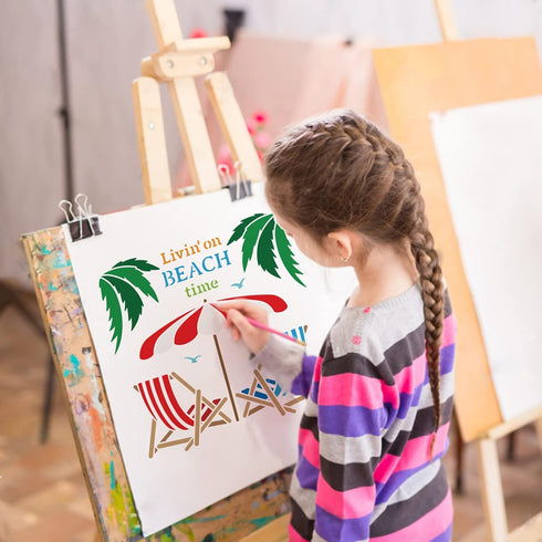 BENECREAT 12x12" Beach Vacation Painting Stencils, Coconut Tree Beach Umbrella Template Stencils for Wood Wall Painting and Scrapbooking...