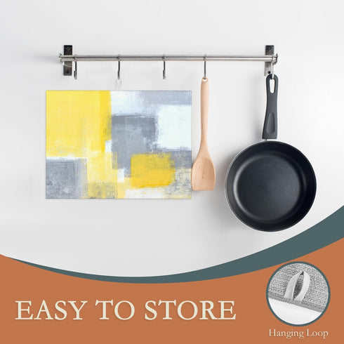 Grey Yellow Dish Drying Mats 18x24 Inch,Abstract Art Dish Pad Drying Rack Mat for Kitchen Counter Ultra Absorbent Microfiber Dishware Coffee Maker...