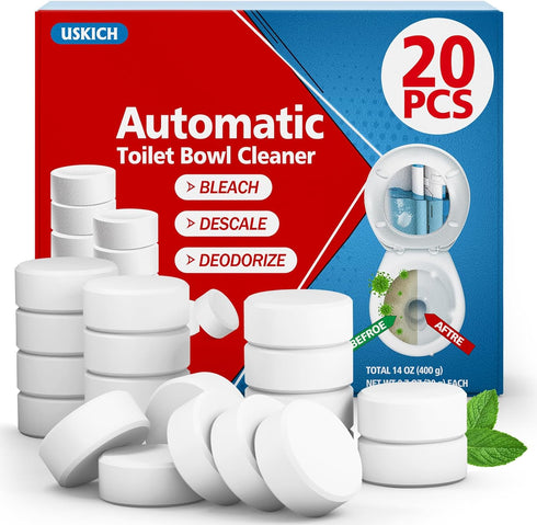 USKICH Toilet Bowl Cleaner Tablets 20 PACK, Bathroom Automatic Toilet Tank Cleaners with Bleach, Slow-Releasing Household Toilet Cleaners for Deod...