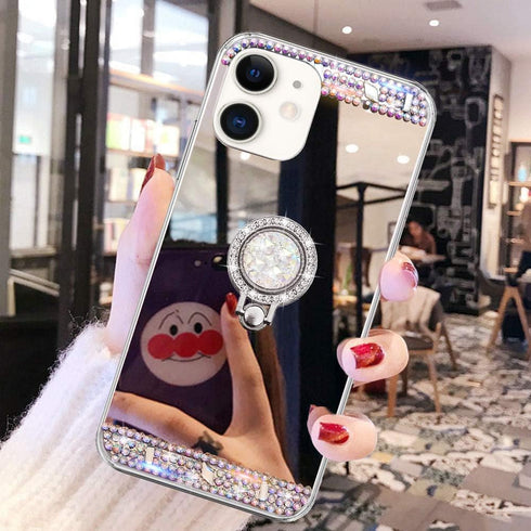 LUVI for iPhone 11 Diamond Glitter Case Mirror Makeup Cute for Girls Women Protective Cover with Bling Crystal Rhinestone Ring Holder Finger Grip ...