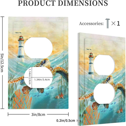 Sea Turtle Duplex Outlet Cover Plates Nautical Ocean Coastal Decorative Wall Plate Electrica Receptacle Faceplate for Bathroom Bedroom Home Decora...