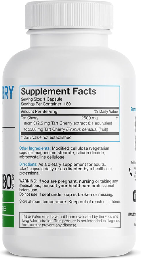 Bronson Tart Cherry Extract 2500 mg Vegetarian Capsules with Antioxidants and Flavonoids Non-GMO, 180 Count...