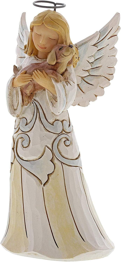 Enesco Jim Shore Heartwood Creek White Woodland Farmhouse Angel with Dog Figurine, 5.2 Inch, Multicolor...