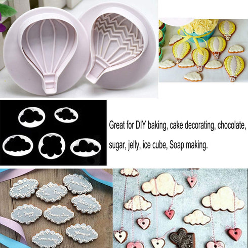 9Pcs Balloons and Cloud Cake Decoration Fondant Mold Set Hot Air Balloon Cookie Cutters for Chocolate Candy Baking Pastry Cookie Sugar Craft...