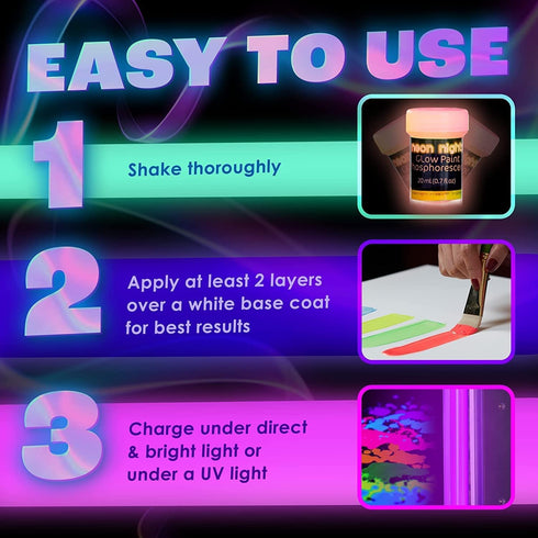 neon nights Glow in The Dark | Luminescent | Phosphorescent | Self-Luminous Paint - Set of 8...
