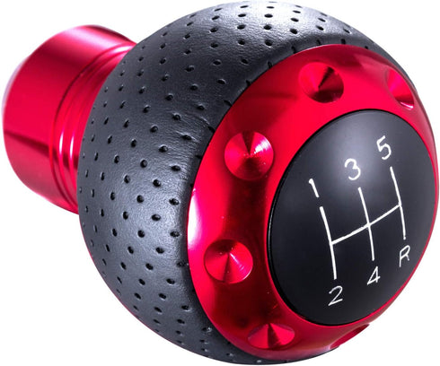 Arenbel 5 Speed Leather Car Shifter Handle Manual Gear Stick Shift Lever Knobs Replacement Fit Most MT Trucks Vehicles, Red...