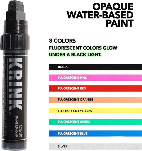 Krink K-55 Black Paint Marker - Vibrant and Opaque Fine Art Acrylic Paint Pens for Smooth Surfaces - Acrylic Paint Markers for Metal Paper and Pai...