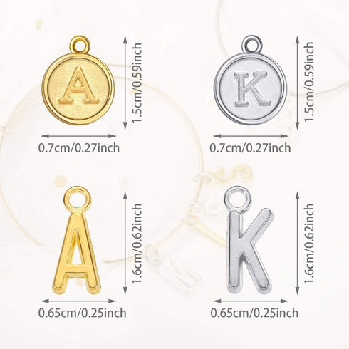 Hicarer 104 Pcs/4 Sets Gold Letter Charms Alphabet Abc Charms A-z Letter Silver Pendants for DIY Bracelet Necklace Jewelry Making Crafting 2 Color...