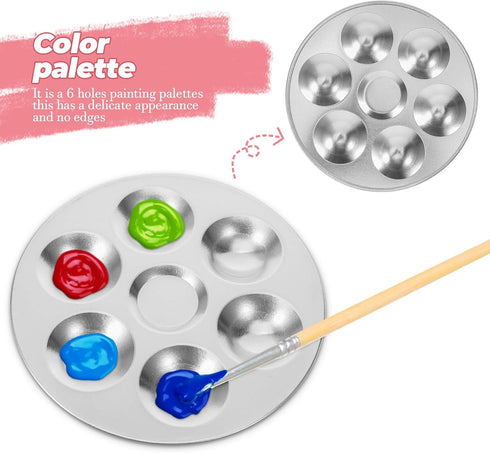 NUOBESTY 2pcs Paint Palettes Metal 6 Well Semicircle Professional Watercolor Oil Palette Painting Tray Artist Craft Palettes...