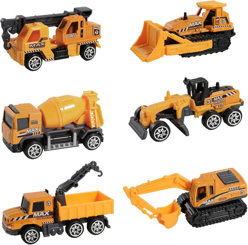 Construction Truck Toys, 6Pcs Mini Engineer Car Toys Small Construction Vehicle Bulldozer Roller Excavator Cement Mixer Truck Dump Tractor Cake To...