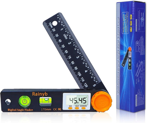 Digital Angle Finder Tool 5 inch Pocket Protractor 0-360 degree LED Digital Protractor with Horizontal Bubble Levels and Ruler Meter Accurate Tool...