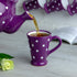 City to Cottage Handmade Purple and White Polka Dot Ceramic Coffee, Tea, Latte Mug, Cup with Large Handle, Unique 7 oz / 200ml Designer Pottery Gi...