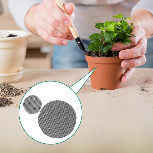 Andiker 20Pcs Pot Hole Mesh Pad, 3.92in and 1.96in Freely Cropping Round and Square Plant Mesh Pads Breathable and Prevent Soil Loss Flower Pot Li...