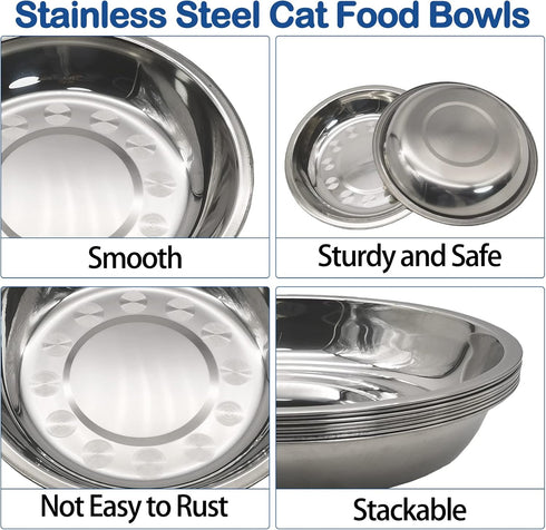 kathson 8 Pcs Stainless Steel Cat Food Bowls, Replacement Whisker Relief Cat Metal Dishes, Shallow Wide Cat&Dog Food and Water Bowl Suitable for P...