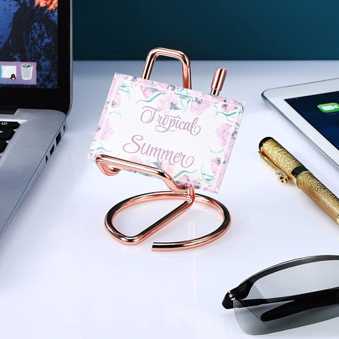 2 Pieces Metal Business Card Holder for Desk, Cell Phone Stand, Elegant Line Business Card Display Holder Stand, Office Desktop Business Name Card...