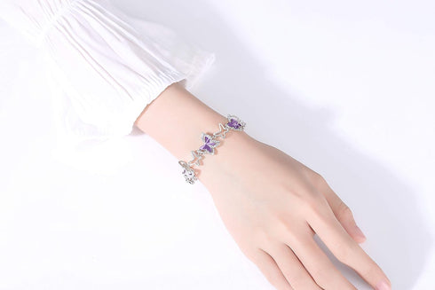 Butterfly Link Charm Bracelet with Premium Birthstone Crystal, Silver-Tone, 7”+2” Chain...