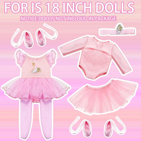 Kajaia 8 Pcs 18 Inch Doll Ballet Ballerina Outfits 18 Inch Doll Clothes and Accessories Ballet Tutu Dance Dress Ballet Shoes Headband Doll Clothes...