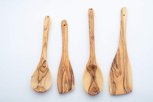 Handcrafted Olive Wood Cooking Spoon & Spatula (10 Inch Set of 2 Pieces) Carved by Talented Artists in Bethlehem, Practical Wooden Utensils Last f...