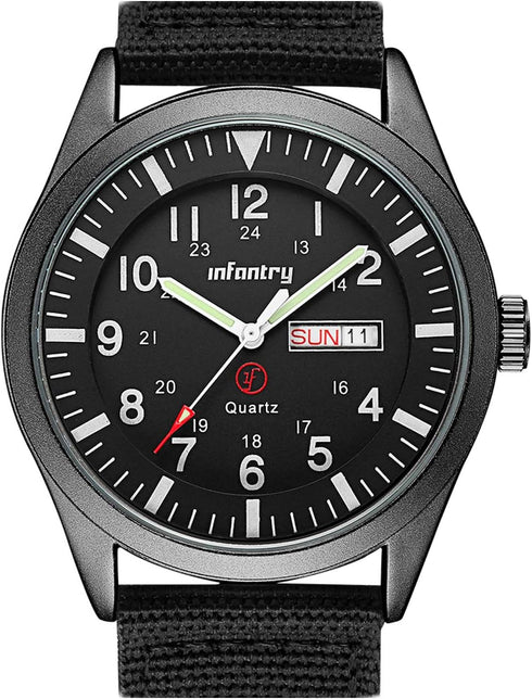 Infantry 5ATM Waterproof Mens Military Tactical Field Watch, Date & Day 12/24Hr Display Watches for Men, Casual Quartz Wristwatch with Nylon Strap...