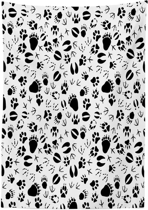 Ambesonne Wildlife Outdoor Tablecloth, Pattern of Black Tracks Paws Webbed Bird Mammal Leaving Footprints Step Marks, Decorative Washable Picnic T...