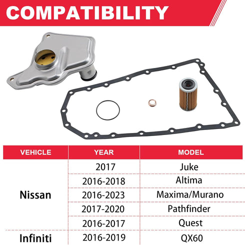 RE0F10D JF017E Transmission Filter Oil Pan Gasket Kit Fit for Nissan Altima Maxima Quest Murano Pathfinder Infiniti Qx60 Replaces# 31728-29X0D 317...