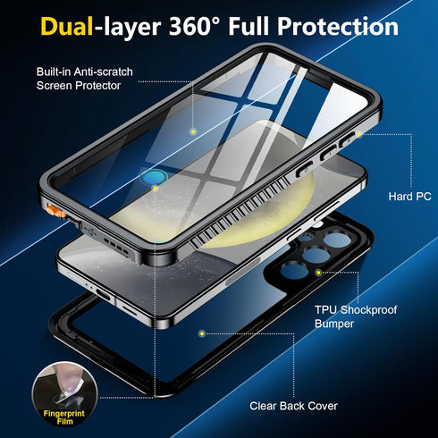 Designed for Samsung Galaxy S24 Case Waterproof, Built-in Screen & Lens Protector, Full Heavy Duty Shockproof Protection, 12FT Drop Protective Pho...