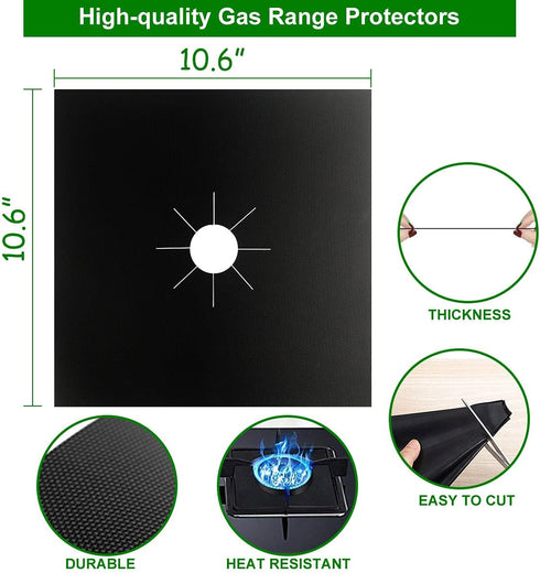 Gas Stove Burner Liners, 10 Pack Non-Stick Reusable Gas Range Protectors Stove Top Covers for Gas Burners Heat-resistant,Double Thickness, Dishwasher Safe 10.6”x10.6”