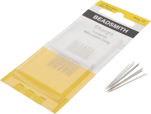 Sharps Beading Needles, Size 12, 12 needles per card, European Quality, Shorter Needle for Smaller Areas, All Purpose Sewing Needle, Use for Mendi...
