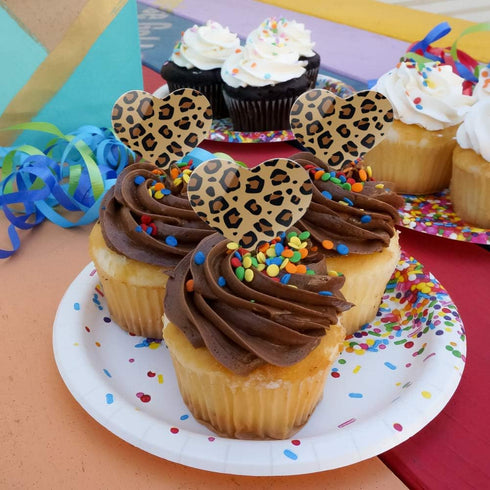 Leopard Print Animal Spots Heart Love Cupcake Picks Toppers Decoration Set of 6...