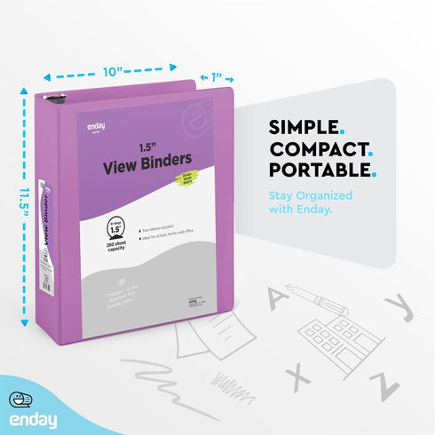 3 Ring Binder 1.5 Inch Purple, 1 ½ inch Binder Clear View Cover with 2 Inside Pockets, Colored School Supplies Office and Home – by Enday...