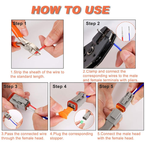 Deutsch DT Connector Kit in 2,3,4,6,8,12 Pin Configurations, Size 16 Stamped Contacts, Sealed Automotive Electrical Connectors, with 35 Pairs Barr...
