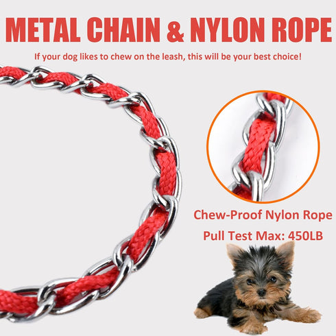 Chain Dog Leash Chew Proof Dog Leash for Medium Large Dogs, 5.5 FT Heavy Duty Metal Leashes with Anti Bite Rope Handle for Training Walking Dogs (...