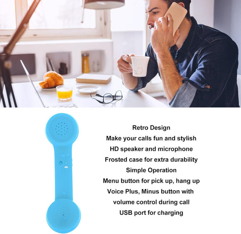 Retro Telephone Handset, Bluetooth Radiation Proof Handset Receivers Headphones for a Mobile Phone with Comfortable Call (Sky Blue)...