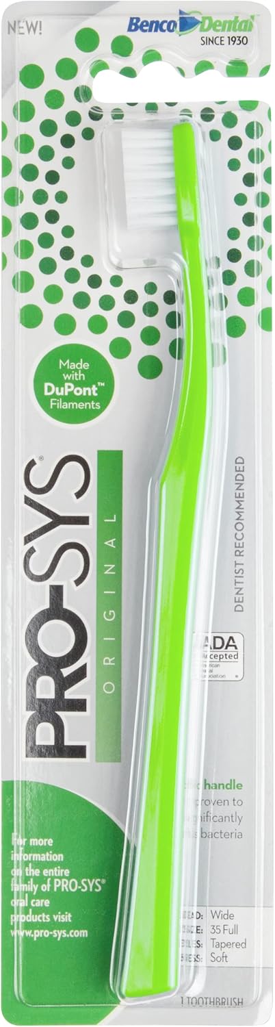 PRO-SYS® Soft Toothbrush for Adult with Sensitive Teeth & Gums, ADA Accepted, with 35-Tuft Wide Dupont® Tynex® Bristles, Pack of 4...