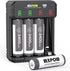 Rechargeable Batteries AA Lithium 1.5V 3400mWh,AA Lithium Rechargeable Batteries 4 Count 1500 Cycle with Smart Charger...
