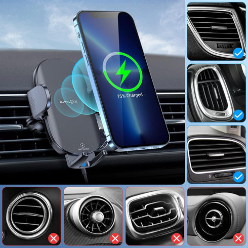 APPS2Car Wireless Car Charger 15W Fast Charging Car Phone Holder Charger Wireless Car Charger Mount for Dashboard Windshield Air Vent Compatible w...