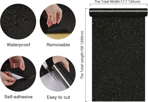 Black Gold Granite Contact Paper Peel and Stick Countertops for Kitchen Waterproof Marble Wallpaper Self Adhesive Granite Countertop Contact Paper...