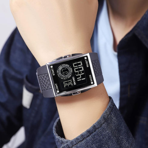 Men's Luminous Square Digital Sports Watch Waterproof Countdown Multi-Function Watch...