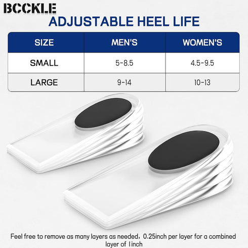 BCCKLE 4Layers Adjustable Orthopedic Heel Lift,Upgrade Poron Heel Pads Inserts,Max Anti-Shock Heel Cushion for Leg Length Discrepancies,Heel Spurs...